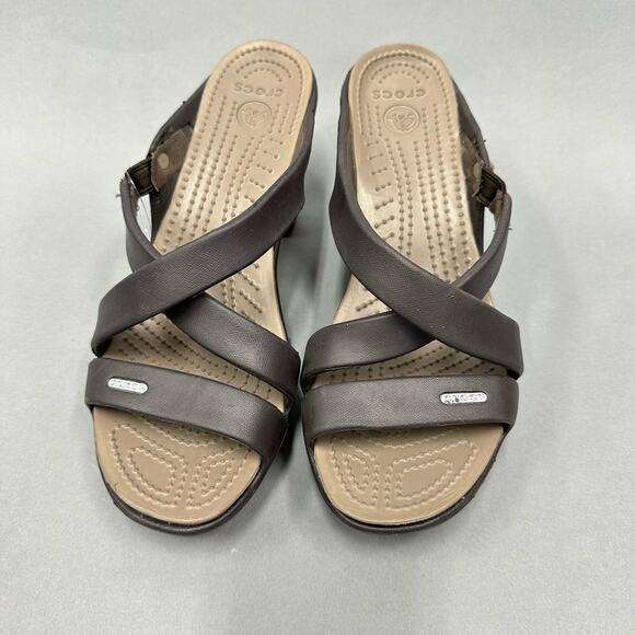 CROCS Cyprus IV Heel Brown Mushroom Brown Sandals Rubber Jelly Womens Size 10 - Picture 8 of 14